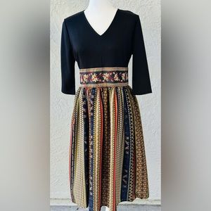 NEW Xingchenkaiyi black red gold geometric color 1/3 sleeve midi dress Sz 8